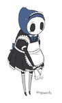  ambiguous_gender blush clothing empty_eyes gloves hollow_knight maid_uniform quirrel_(hollow_knight) ribbons simple_background solo sweat sweatdrop tinybeasts uniform white_background 