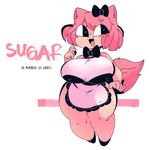  &lt;3 &lt;3_eyes anthro apron big_breasts bow breasts cat clothing english_text feline female fur gats hair mammal pink_fur pink_hair short_stack smile solo sugar_(gats) text wide_hips 
