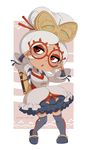  1girl backpack dress full_body glasses hair_ornament merunyaa puffy_short_sleeves puffy_sleeves purah simple_background solo the_legend_of_zelda the_legend_of_zelda:_breath_of_the_wild white_background white_hair wide_sleeves 