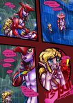  ! &lt;3 after_sex blonde_hair blush breath_of_the_wild comic cum cum_on_ear cum_on_face cum_on_hand dialogue duo ear_piercing english_text erection hair hi_res humanoid hylian link male male/male multi_penis nintendo penis piercing raining sidon_(zelda) size_difference slit_pupils text the_legend_of_zelda vein video_games vonboche zora 