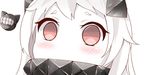  close-up collar covered_mouth empty_eyes enemy_aircraft_(kantai_collection) horns kantai_collection long_hair looking_at_viewer nahaki no_nose northern_ocean_hime red_eyes shinkaisei-kan short_eyebrows simple_background symbol-shaped_pupils white_background white_hair white_skin 