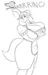  :&lt; anthro big_breasts bow breasts canine cleavage clock clothed clothing cute dialogue dog female holly_applebee long_tail mammal mature_female mother parent skirt solo sprite37 standing surprise 
