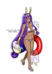  &lt;o&gt;_&lt;o&gt; :d animal_ears bag bare_legs blush body_blush bracelet breasts dark_skin earrings egyptian egyptian_clothes facial_mark fate/grand_order fate_(series) full_body hair_tubes hairband handbag hoop_earrings innertube jackal_ears jewelry kojima_saya large_breasts long_hair low-tied_long_hair medjed navel nitocris_(fate/grand_order) open_mouth purple_eyes purple_hair sample sandals shiny shiny_skin sidelocks simple_background smile solo strap_gap very_long_hair walking watermark white_background 