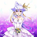  1up_(solid2) absurdres ahoge blush breasts collarbone dress flower_knight_girl highres long_hair looking_at_viewer medium_breasts open_mouth purple_eyes purple_hair solo sumire_(flower_knight_girl) wedding_dress 
