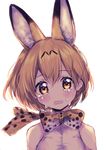  animal_ears blurry blush bow bowtie crying crying_with_eyes_open depth_of_field extra_ears highres kemono_friends serval_(kemono_friends) serval_ears serval_print sleeveless solo tears upper_body wavy_mouth white_background woga_(ogkntk) yellow_eyes 