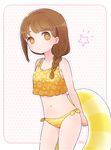  artist_name ayu_(mog) bangs bikini braid brown_eyes brown_hair innertube juushimatsu's_girlfriend navel osomatsu-san puckered_lips side-tie_bottom single_braid solo star striped_bikini_bottom swimsuit tankini yellow_bikini 