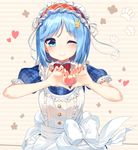  blue_eyes blue_hair blush dress headdress heart orimiya_yui short_hair smile wink 