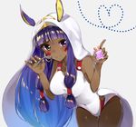  amakaze bent_over blush breasts closed_mouth dark_skin eyebrows_visible_through_hair fate/grand_order fate_(series) holding holding_spoon large_breasts long_hair looking_at_viewer nitocris_(fate/grand_order) nitocris_(swimsuit_assassin)_(fate) purple_eyes purple_hair smile solo spoon 