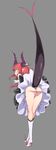  ass asymmetrical_horns blue_eyes blush dragon_tail dress dress_lift elizabeth_bathory_(fate) elizabeth_bathory_(fate)_(all) embarrassed fate/extra fate/extra_ccc fate_(series) full_body highres inconvenient_tail kei_(soundcross) long_hair looking_back panties pink_hair pointy_ears solo striped striped_panties tail underwear upskirt 