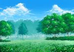  cloud commentary day field forest grass highres hirota_(masasiv3) nature no_humans outdoors scenery sky tree 