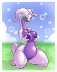  2017 3_fingers antennae anthro areola belly big_breasts breasts clitoris digital_media_(artwork) dragon eyelashes female goodra green_eyes hand_on_breast hi_res holding_breast kneeling long_neck looking_down nintendo nipples nude open_mouth pok&eacute;mon pose pussy retro_parasite slightly_chubby slime smile solo thick_thighs video_games wide_hips 
