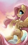  2017 butt cloud equine feathered_wings feathers female fidzfox fluttershy_(mlp) flying friendship_is_magic hair hi_res looking_at_viewer mammal my_little_pony outside pegasus pink_hair sky smile solo spread_wings wings 