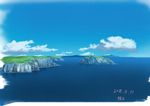  cloud commentary dated day hirota_(masasiv3) island kurenai_no_buta no_humans ocean outdoors scenery seascape signature sky 