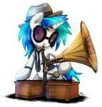  2017 alpha_channel clothed clothing cutie_mark equine eyewear female feral fidzfox friendship_is_magic glasses gramophone hair hat horn mammal multicolored_hair my_little_pony simple_background smile solo transparent_background two_tone_hair unicorn vinyl_scratch_(mlp) 