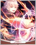  bangs book border cape casting_spell fire_emblem fire_emblem:_kakusei floating_book frame gloves hood hood_down long_sleeves looking_away magic magic_circle male_focus male_my_unit_(fire_emblem:_kakusei) my_unit_(fire_emblem:_kakusei) open_book open_hands open_mouth red_eyes robe smile solo upper_body white_hair xin_(24914) 