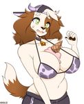  2017 anthro areola bailey_(boxollie) big_breasts boxollie breasts brown_fur canine clothed clothing collar dessert dog eyebrows eyelashes female food fur green_eyes hat huge_breasts ice_cream mammal navel nipples slightly_chubby solo tan_fur underwear 