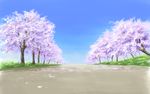  cherry_blossoms commentary day grass highres hirota_(masasiv3) no_humans outdoors petals road scenery sketch sky tree 