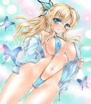  aqua_eyes artist_name ass_visible_through_thighs at_classics bangs blonde_hair boku_wa_tomodachi_ga_sukunai breasts bug butterfly cameltoe closed_mouth covered_nipples cowboy_shot eyebrows_visible_through_hair groin hair_between_eyes highleg highleg_swimsuit hood hoodie insect kashiwazaki_sena large_breasts long_hair long_sleeves looking_at_viewer navel off_shoulder ponytail sample sidelocks slingshot_swimsuit smile solo stomach swimsuit traditional_media watermark zipper_pull_tab 