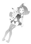  :3 acerola_(pokemon) animal_band_legwear armlet babydoll elite_four flipped_hair full_body gen_1_pokemon gen_7_pokemon gengar greyscale hair_ornament mimikyu monochrome multi-strapped_panties nightgown no_shoes ookamiuo panties pokemon pokemon_(creature) pokemon_(game) pokemon_sm short_hair simple_background trial_captain underwear underwear_only white_background 