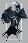  2016 ambiguous_gender black_feathers black_nose canine claws feathered_wings feathers feral hybrid mammal solo tatchit wings 