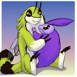  alien chirr duo feral foxenawolf fur green_fur insect_wings isla_aukate nude purple_fur wings 