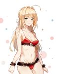  aiko_(kanl) artist_name bad_id bad_pixiv_id bangs bikini blonde_hair blush bow braid breasts closed_mouth collarbone commentary cowboy_shot eyebrows_visible_through_hair fate/extra fate_(series) french_braid frills green_eyes hair_bow hair_intakes highres long_hair looking_at_viewer medium_breasts navel nero_claudius_(fate) nero_claudius_(fate)_(all) red_bikini sidelocks signature smile solo swimsuit thighs white_bow 