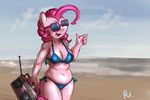  2017 anthro anthrofied beach bikini bluecoffeedog breasts chunny cleavage clothed clothing equine eyewear female friendship_is_magic horse mammal my_little_pony pinkie_pie_(mlp) pony seaside solo stereo sunglasses swimsuit 