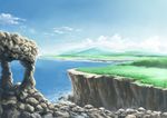  blue_sky cliff cloud commentary_request day highres hirota_(masasiv3) mountain no_humans ocean outdoors rock scenery shore sky 