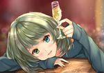  alcohol blue_eyes champagne green_eyes heterochromia highres idolmaster idolmaster_cinderella_girls looking_at_viewer mole mole_under_eye parted_lips short_hair smile takagaki_kaede yuzuyu_(hyui) 