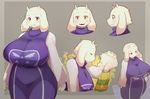  abstract_background anthro asriel_dreemurr big_breasts blush breasts caprine clothed clothing duo female fully_clothed fur goat hand_on_head horn huge_breasts kyuuri male mammal mother mother_and_son multiple_scenes parent red_eyes smile son standing tabard tears tight_clothing toriel undertale video_games voluptuous white_fur wide_hips 