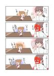  1girl 4koma admiral_(kantai_collection) brown_hair check_translation comic crying dress folded_ponytail heart inazuma_(kantai_collection) kantai_collection kotanu_(kotanukiya) mask military military_uniform naval_uniform neckerchief oni_mask open_mouth red_neckwear running sailor_dress scared translated translation_request uniform wavy_mouth younger 