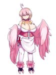  ahoge alternate_costume bare_shoulders blonde_hair blush breasts choker cleavage commentary dirndl dress eyebrows_visible_through_hair feathered_wings feathers full_body german_clothes hair_between_eyes hair_ornament harpy heart heart_ahoge heart_hair_ornament highres huge_breasts jubjub_(monster_girl_encyclopedia) long_hair looking_at_viewer monster_girl monster_girl_encyclopedia multicolored_hair nav neck_ribbon pink_hair pink_wings ribbon simple_background smile solo standing talons thighhighs two-tone_hair white_background white_legwear winged_arms wings yellow_eyes 