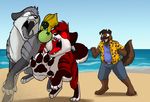  2017 action_pose ambiguous_gender anthro bane_(isla_aukate) beach black_nose black_tongue canine chirr claws clothed clothing dog feral fox foxenawolf isla_aukate knight_(isla_aukate) male mammal nude open_mouth outside red_eyes seaside tongue 