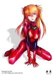  arm_support artist_name bai_wang bangs between_legs blue_eyes bodysuit breasts commentary_request dated eyebrows_visible_through_hair full_body hair_between_eyes hand_between_legs headgear highres long_hair looking_away medium_breasts neon_genesis_evangelion orange_hair parted_lips pilot_suit plugsuit red_bodysuit red_lips shadow shikinami_asuka_langley signature simple_background smile solo souryuu_asuka_langley spread_legs turtleneck white_background 