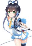  blue_hair blush dress green_eyes long_hair luo_tianyi microphone smile twintails vocaloid 