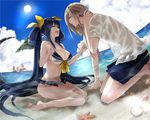  bikini blonde_hair blue_eyes blue_hair breasts closed_eyes day dizzy elphelt_valentine father_and_son guilty_gear guilty_gear_xrd husband_and_wife jewelry ky_kiske large_breasts long_hair maka_(morphine) mother_and_son necklace outdoors ponytail ramlethal_valentine short_hair siblings sin_kiske sisters smile swimsuit water white_hair wings 