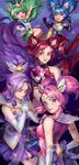  bare_shoulders blue_eyes blue_hair closed_eyes cloud elbow_gloves gloves green_hair hair_ornament highres janna_windforce jinx_(league_of_legends) league_of_legends lips long_hair looking_at_viewer looking_back lulu_(league_of_legends) luxanna_crownguard magical_girl multiple_girls orange_eyes pleated_skirt ponytail poppy praying purple_hair school_uniform serafuku skirt sky sleeveless smile sparkle star star_(sky) star_guardian_janna star_guardian_jinx star_guardian_lulu star_guardian_lux star_guardian_poppy starry_sky tenka twintails yordle 