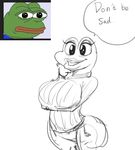  2017 amphibian anthro ber00_(artist) big_breasts breasts clothing crossgender eyelashes female frog grin hi_res huge_breasts lips pepe_the_frog simple_background smile solo speech_bubble sweater teeth voluptuous white_background wide_hips 