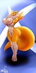  2016 absurd_res anthro areola ber00_(artist) big_breasts big_butt black_sclera breasts butt canine digimon erect_nipples female fluffy fox fur hi_res huge_breasts mammal nipples nude pubes pussy renamon simple_background smile solo yellow_fur 