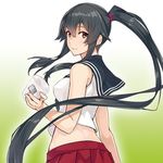  black_hair kantai_collection konishi_(koconatu) looking_at_viewer looking_back lowres official_art ponytail red_eyes red_skirt school_uniform serafuku skirt sleeveless yahagi_(kantai_collection) 
