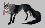  ambiguous_gender black_fur black_nose canine feral fur grey_background grey_fur mammal paws pink_eyes simple_background solo tatchit 