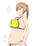  belly bikini_top breasts brown_hair hayashi_custom highres large_breasts long_hair navel original plump ponytail sachiko_(hayashi_custom) scrunchie shorts sideboob solo standing 