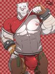  anthro bulge clothed clothing clothing_lift feline grimoire_of_zero hi_res male mammal mercenary_(character) reclamon shirt shirt_lift solo tiger underwear 