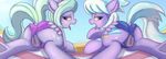  2017 absurd_res animal_genitalia animal_pussy anus atmosseven bedroom_eyes butt clitoral_winking clitoris clothing cloud_chaser_(mlp) cutie_mark dock duo equine equine_pussy female feral flitter_(mlp) friendship_is_magic hair half-closed_eyes hi_res looking_at_viewer looking_back mammal my_little_pony open_mouth outside panties pegasus pussy raised_tail seductive sky tongue tongue_out underwear wings 