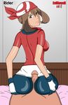  1boy 1girl ass brown_hair buttjob edit haruka_(pokemon) looking_back penis pokemon pokemon_(game) pokemon_rse reach025 