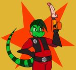  animated anthro clothing dildo drill gloves green_eyes iguana iguanasarecool lizard male reptile scalie sex_toy stripes 