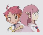  1boy 1girl arched_bangs blueberry_academy_school_uniform cardigan collared_shirt crispin_(pokemon) hair_ornament hairclip konoooc lacey_(pokemon) mismatched_eyebrows multicolored_hair neckerchief open_cardigan open_clothes open_mouth orange_hair pokemon pokemon_sv red_hair red_neckerchief school_uniform shirt short_hair two-tone_hair white_shirt yellow_eyes yellow_neckerchief 