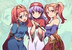  3girls arms_behind_back barbara blush brown_hair dragon_quest dragon_quest_ii dragon_quest_vi dragon_quest_vii jessica_albert long_hair looking_at_viewer multiple_girls open_mouth princess_of_moonbrook purple_hair smile twintails zoom_layer 