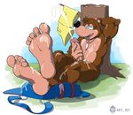  2013 5_toes anthro anti_dev banjo-kazooie banjo_(banjo-kazooie) barefoot bear biceps big_penis blue_eyes brown_fur clothing cum cum_on_armpit cum_on_chest cum_on_feet cum_on_self cumshot ejaculation erection feet foot_fetish foot_focus fur hindpaw humanoid_feet humanoid_penis jewelry male mammal masturbation messy muscular necklace nude open_mouth orgasm paws penile_masturbation penis plantigrade pose shorts sitting soles solo toes video_games 