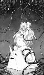  1girl ahegao armpits arms_up bdsm blush breasts cable censored chinese_commentary commentary_request english_commentary full_body greyscale highres large_breasts long_hair medium_bangs mixed-language_commentary monochrome mosaic_censoring navel nipples nude open_mouth pubic_tattoo pussy qisu restrained richelieu_(warship_girls_r) solo swept_bangs tattoo thighhighs tongue tongue_out torn_clothes torn_thighhighs warship_girls_r wooden_horse 